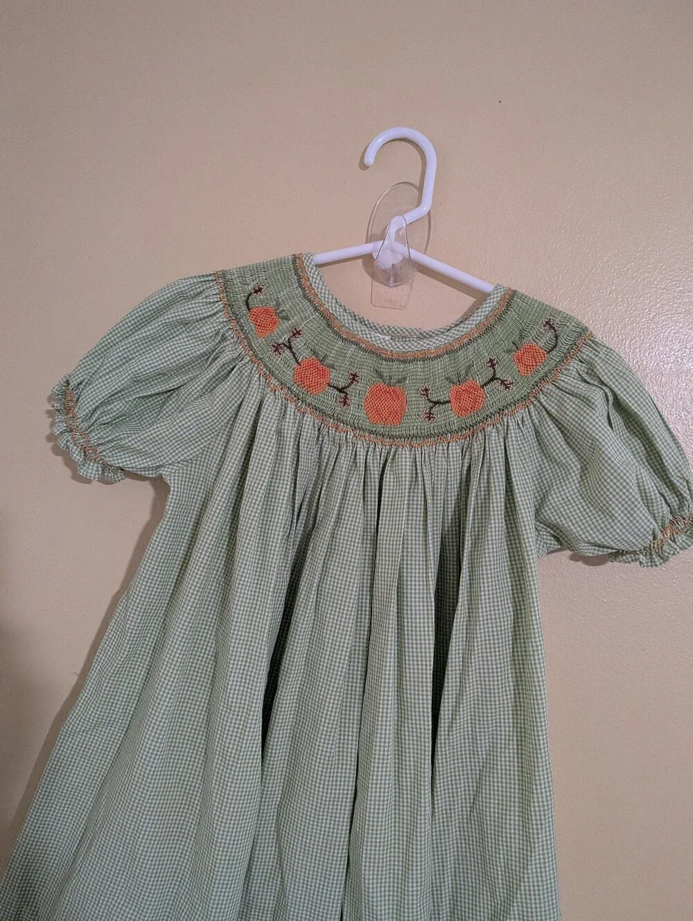 Girls' Green Gingham Smocked Pumpkin Dress 6